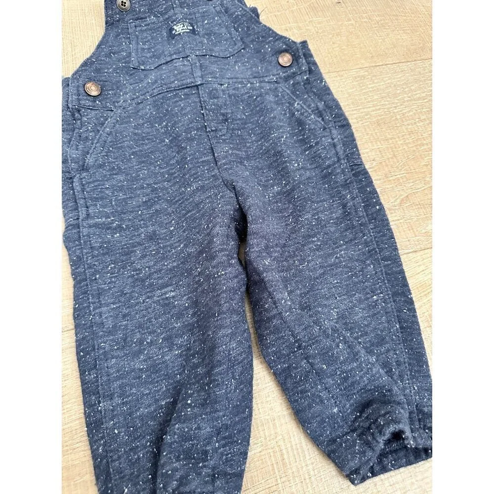 Baby Boy Oshkosh Bgosh Blue Speckled Overalls 9-12M With Button & Snap Closures